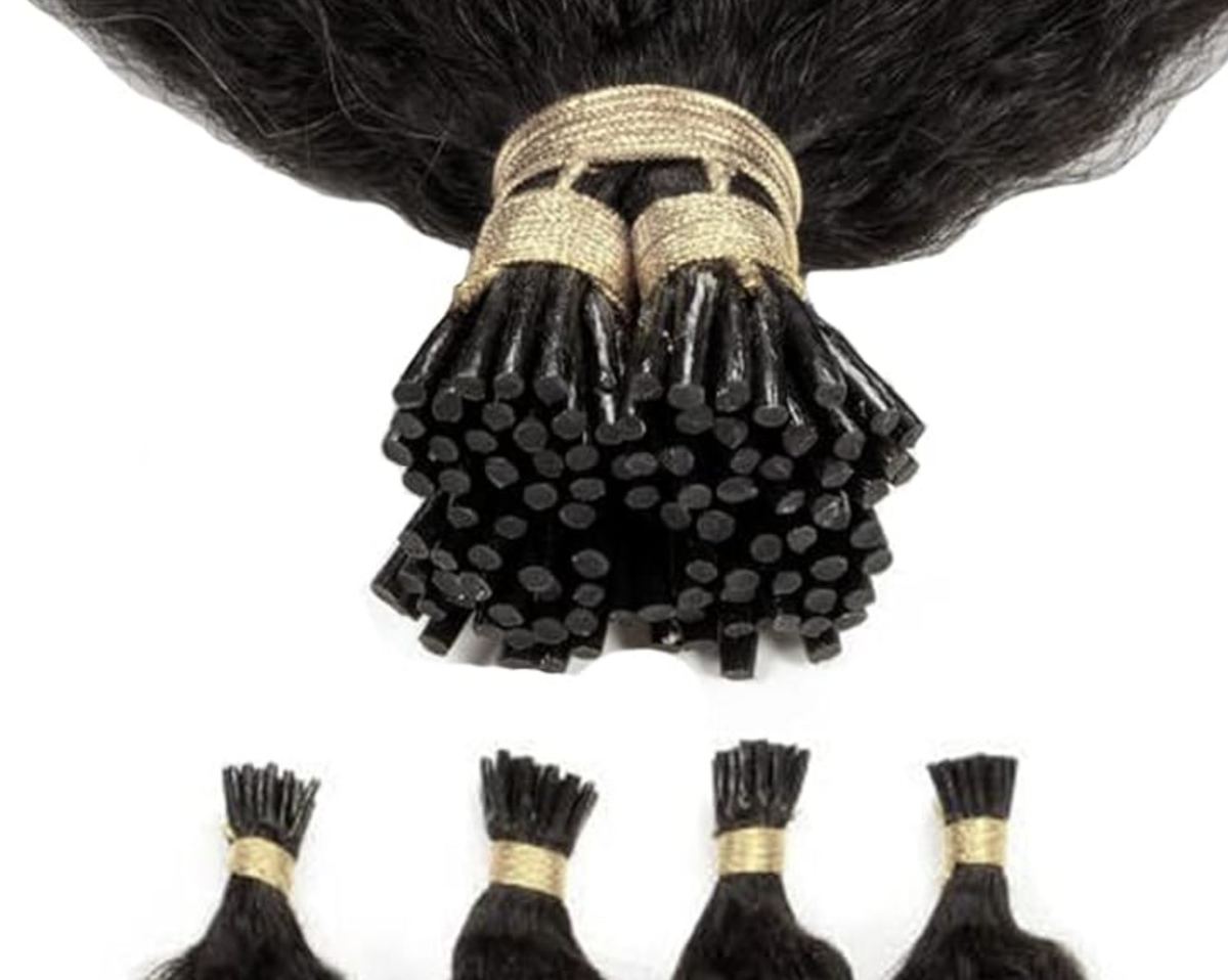 Wholesale 100% Human Tip Hair Extensions Kinky Straight HE-IT-ST-#1B-16inch 4